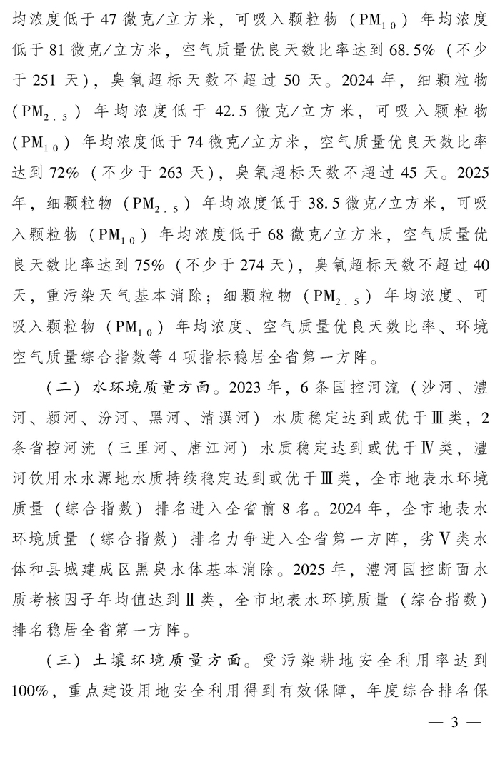 漯河市推动生态环境质量稳定向好三年行动计划（2023—2025年）