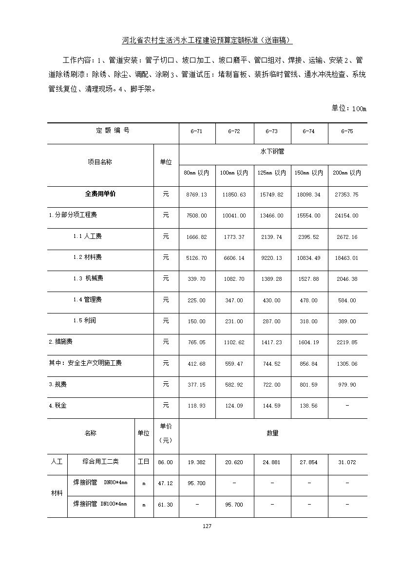 《河北省农村生活污水工程建设预算定额标准》征求意见