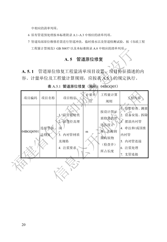 福建省工程建设地方标准《城镇排水管渠修复工程工程量计算标准》