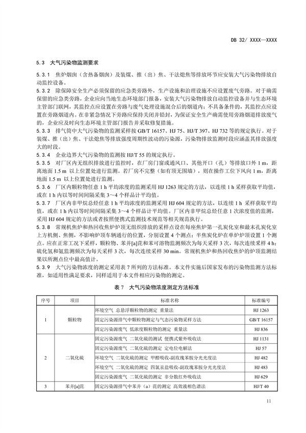 江苏省地标《炼焦化学工业污染物排放标准》