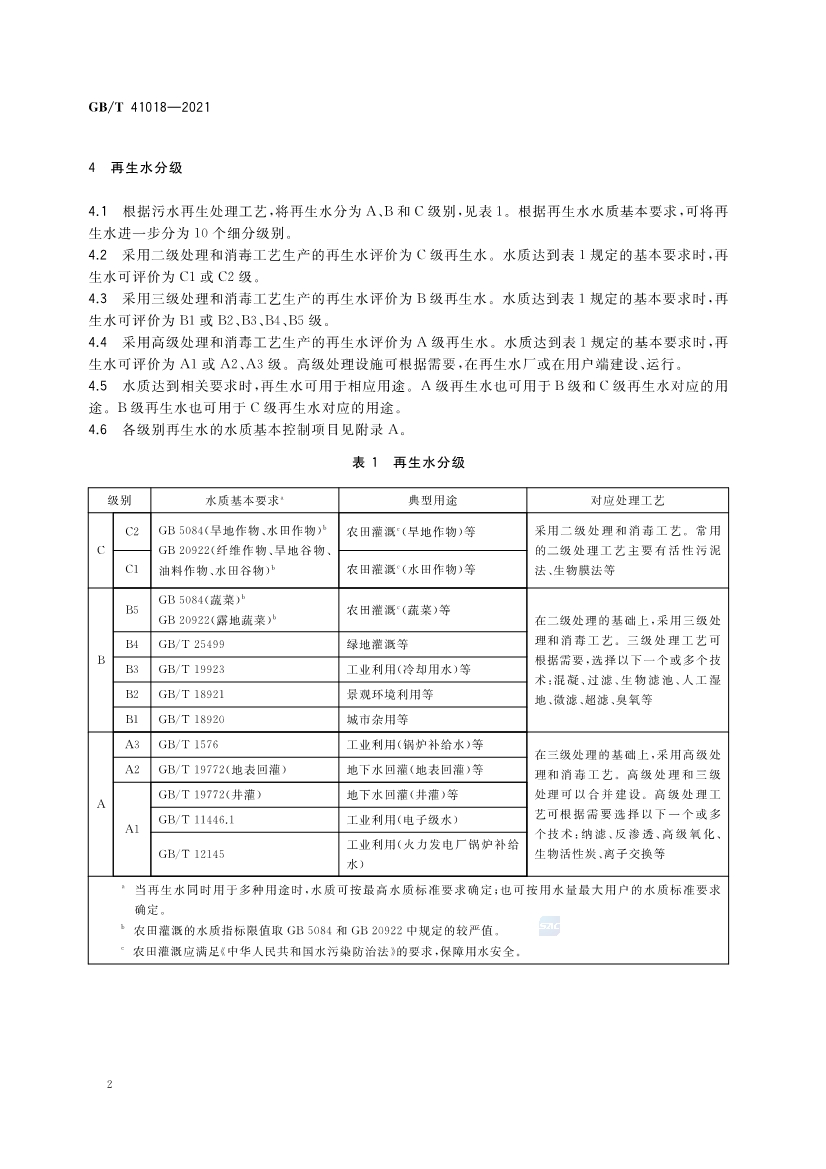 国家标准《水回用导则 再生水分级》全文发布 2022年7月1日起实施