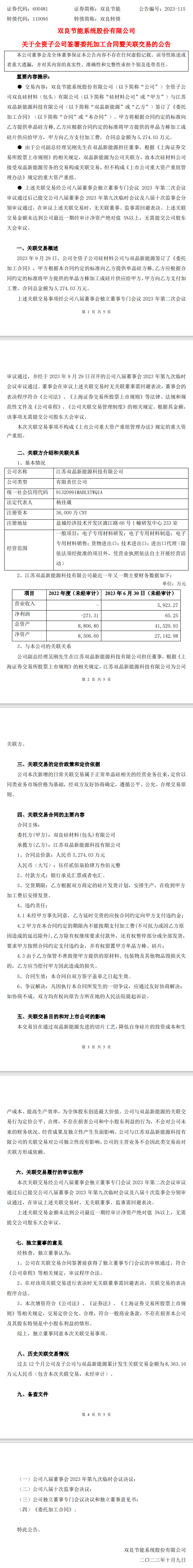 双良节能：签订5274.03万硅片委托加工合同-环保卫士