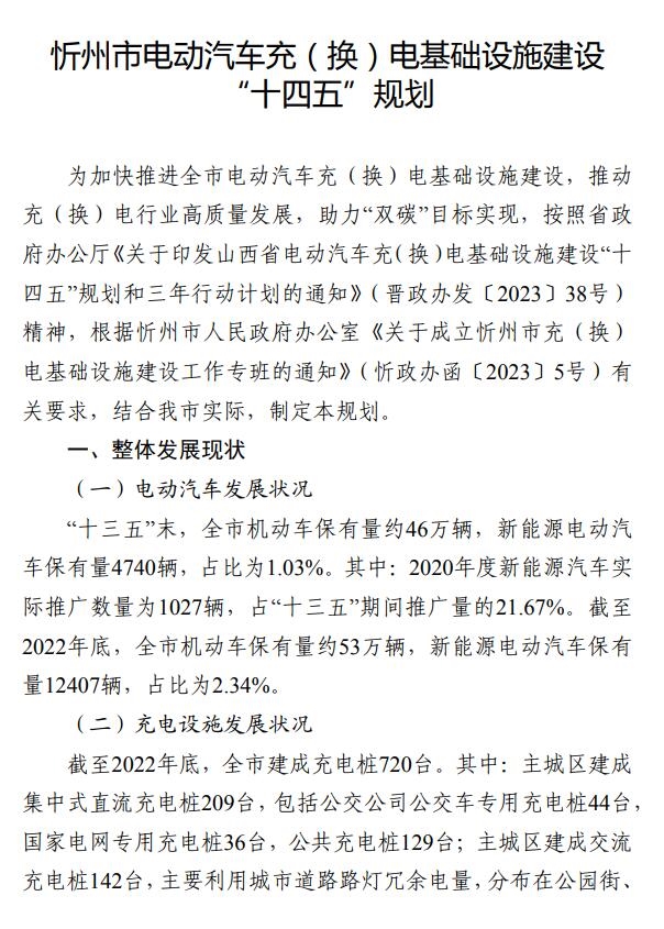 山西忻州市电动汽车充（换）电基础设施建设“十四五”规划和三年行动计划出炉-环保卫士