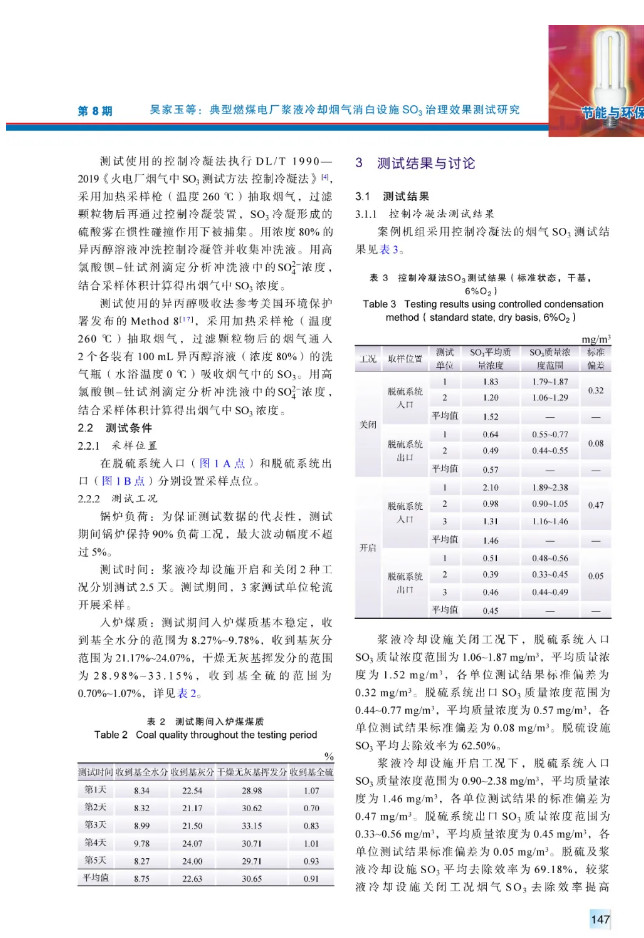 典型燃煤电厂浆液冷却烟气消白设施SO3治理效果测试研究