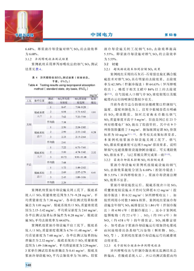 典型燃煤电厂浆液冷却烟气消白设施SO3治理效果测试研究