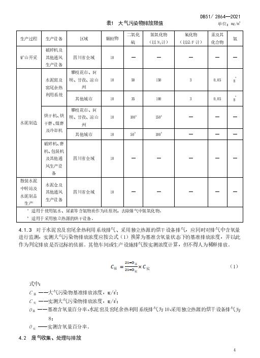 最新四川省水泥工业大气污染物排放标准
