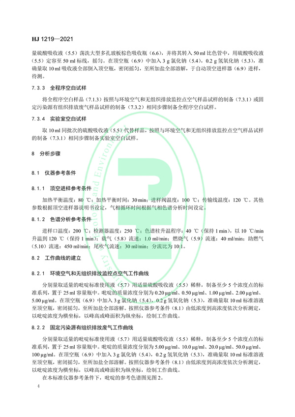 《环境空气和废气吡啶的测气相色谱法》（HJ 1219-2021）