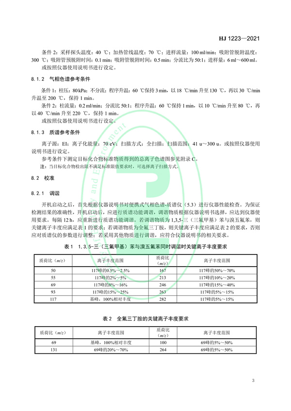 《环境空气挥发性有机物的应急测定便携式气相色谱-质谱法》（HJ 1223-2021）