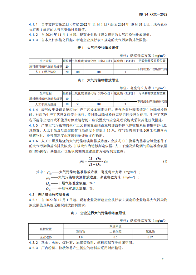 安徽省地标《砖瓦工业大气污染物排放标准》征求意见