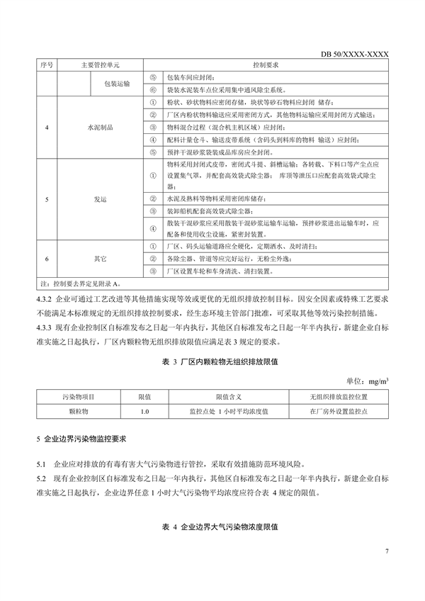 重庆市地标《水泥工业大气污染排放标准》征求意见