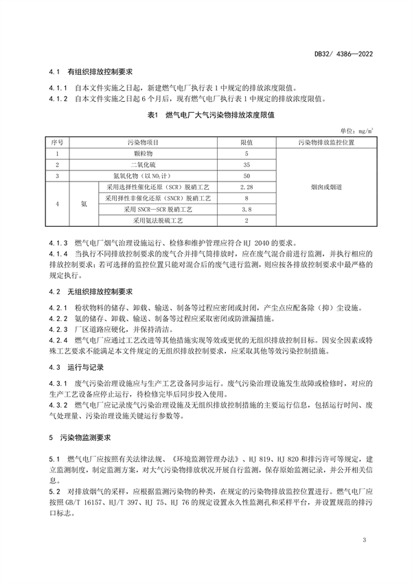 5/35/50 江苏省发布地标《燃气电厂大气污染物排放标准》