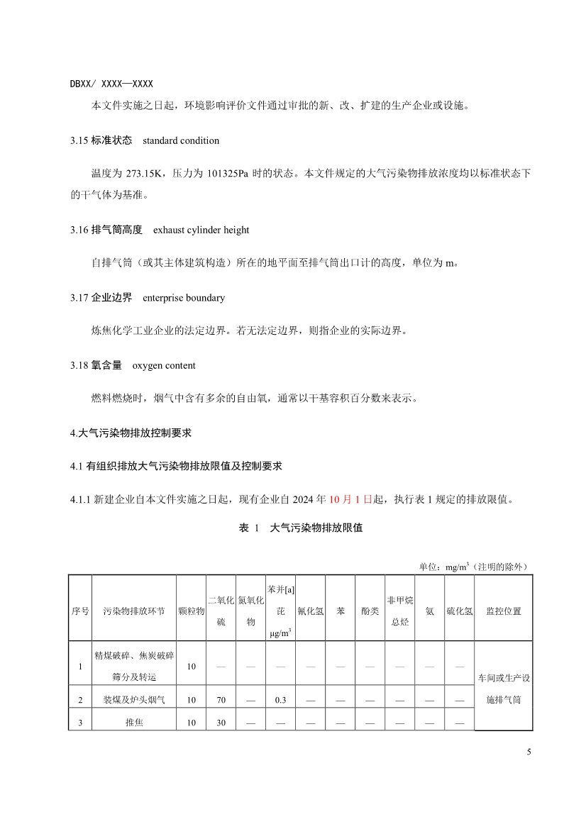 辽宁炼焦化学工业大气污染物排放标准（征求意见稿）