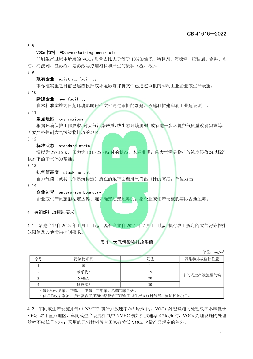 印刷工业大气污染物排放标准（GB 41616—2022）