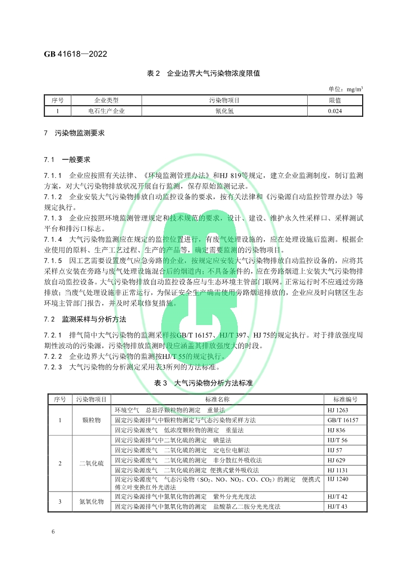 石灰、电石工业大气污染物排放标准（GB 41618—2022）