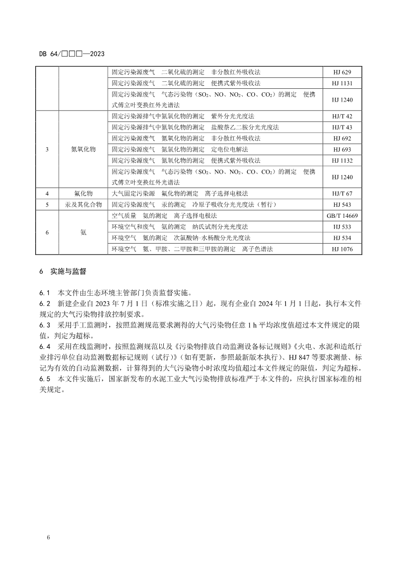 宁夏水泥工业大气污染物排放标准（征求意见稿）
