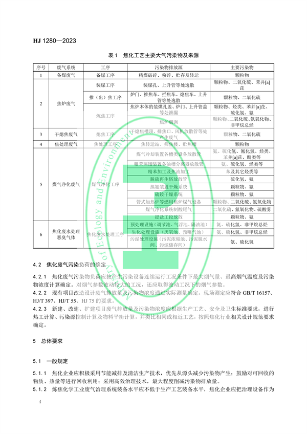 国家环境标准《炼焦化学工业废气治理工程技术规范（HJ 1280—2023）》