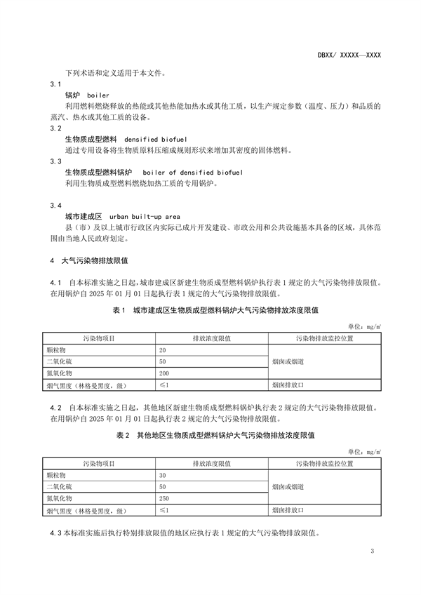 吉林省地方环境标准《生物质成型燃料锅炉大气污染物排放标准》征求意见