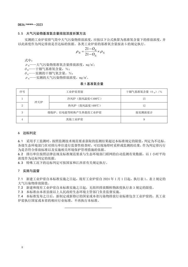 江西省工业炉窑大气污染物排放标准（试行）（征求意见稿）