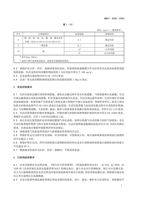 《河南省生活垃圾焚烧大气污染物排放标准》再次征求意见