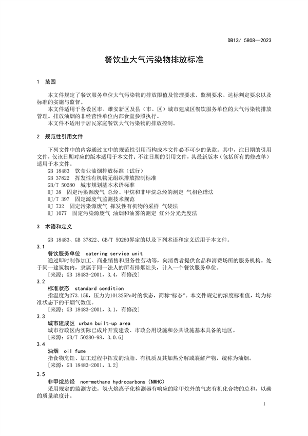 12月1日起实施 河北省发布地标《餐饮业大气污染物排放标准》