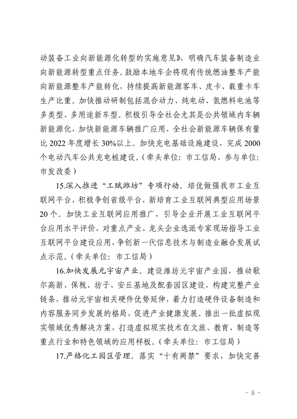 潍坊市深化新旧动能转换推动绿色低碳高质量发展2023年重点工作任务征求意见