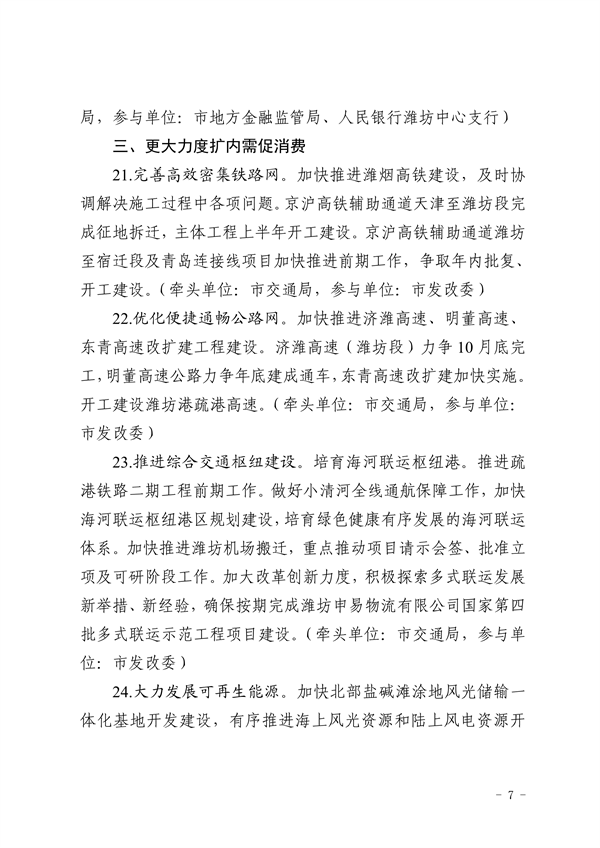 潍坊市深化新旧动能转换推动绿色低碳高质量发展2023年重点工作任务征求意见