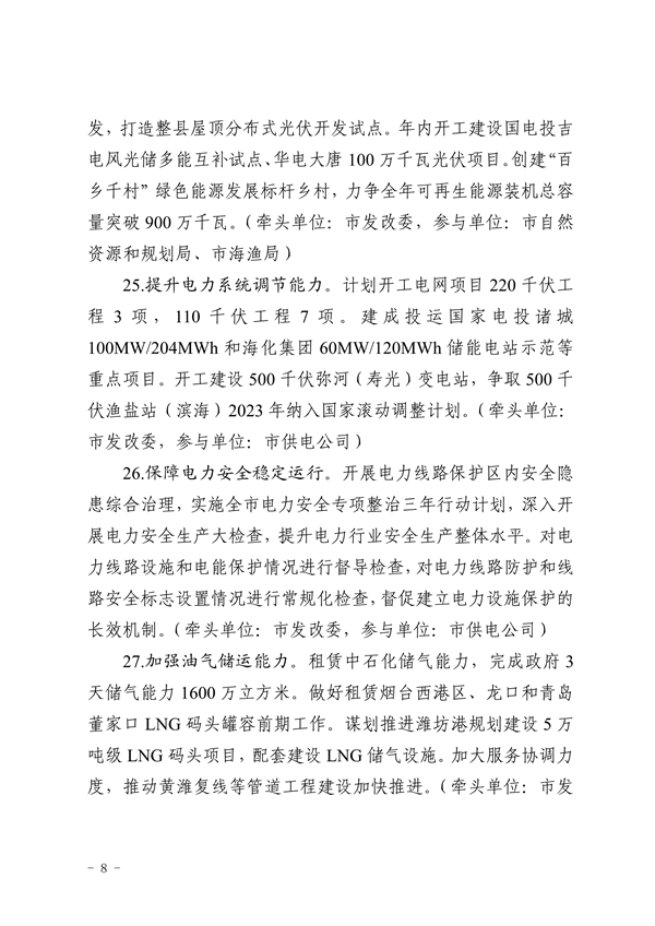 潍坊市深化新旧动能转换推动绿色低碳高质量发展2023年重点工作任务征求意见