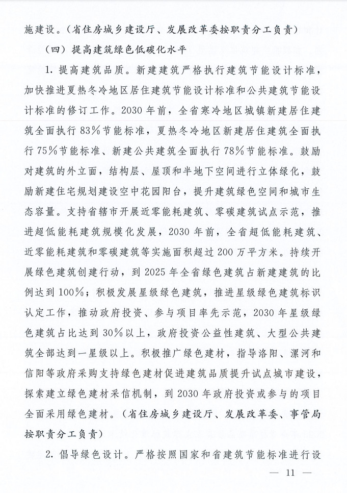 河南省城乡建设领域碳达峰行动方案