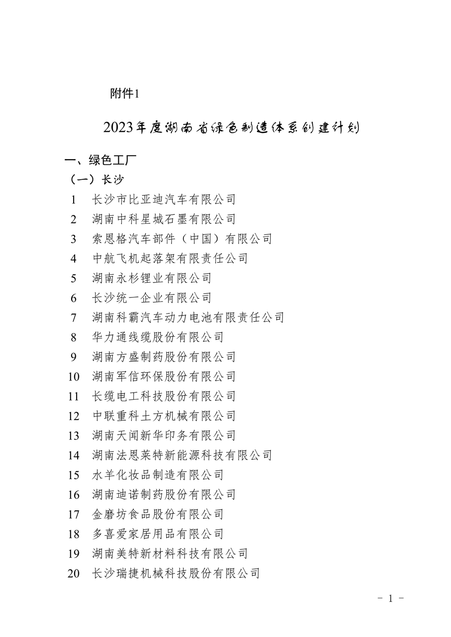 完整名单发布 湖南省公布2023年绿色制造体系创建计划-环保卫士