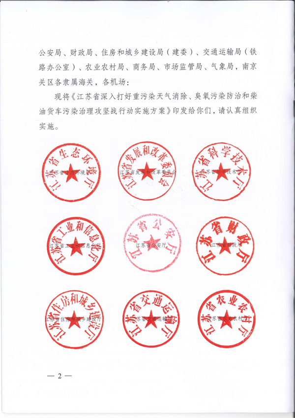 江苏省深入打好重污染天气消除、臭氧污染防治和柴油货车污染治理攻坚战行动实施方案
