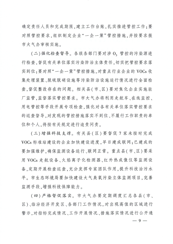 临汾市印发2023年6-9月臭氧污染管控工作方案