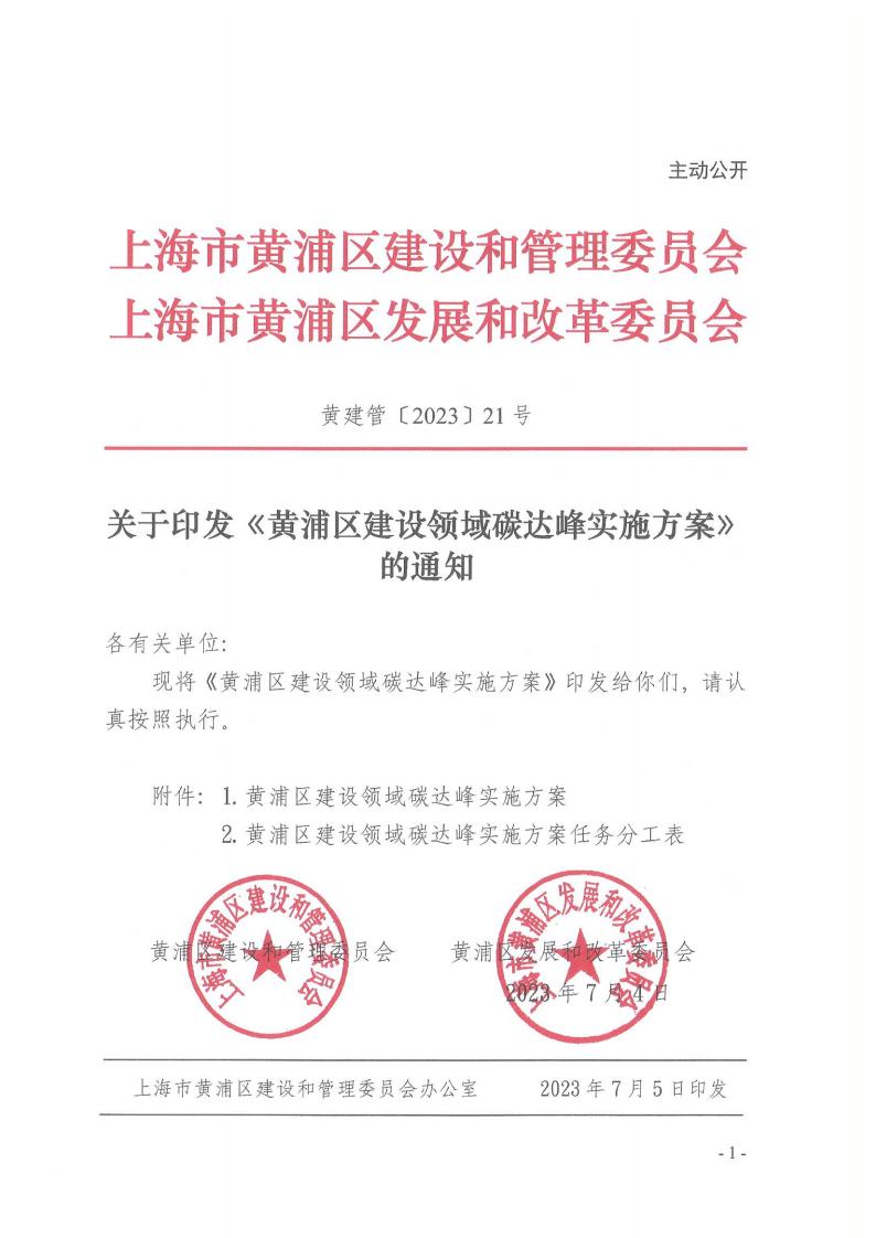 关于印发《黄浦区建设领域碳达峰实施方案》的通知-环保卫士
