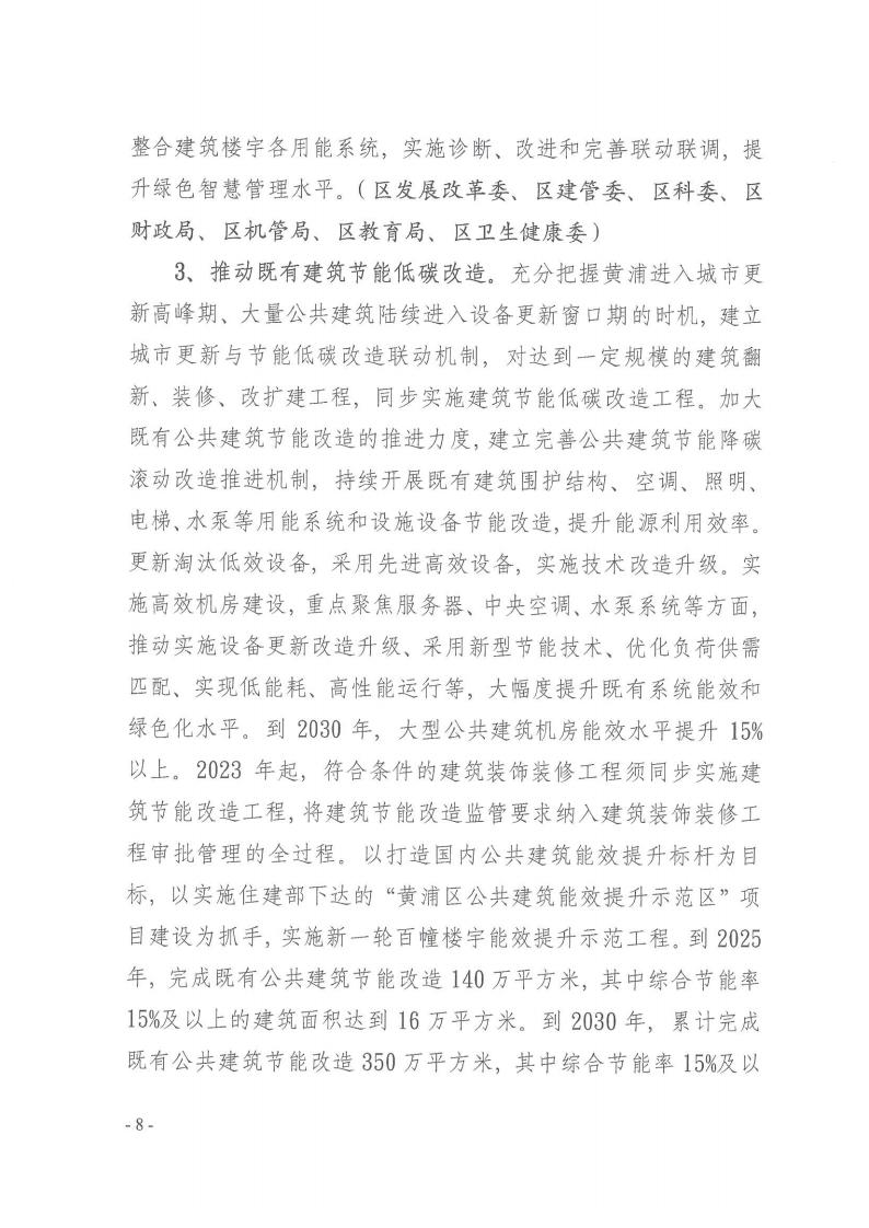关于印发《黄浦区建设领域碳达峰实施方案》的通知