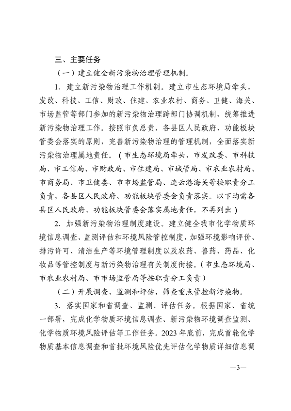 连云港市新污染物治理工作方案