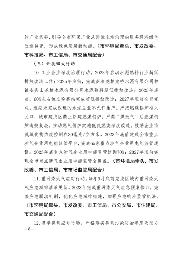 商洛市大气污染治理专项行动方案（2023-2027年）