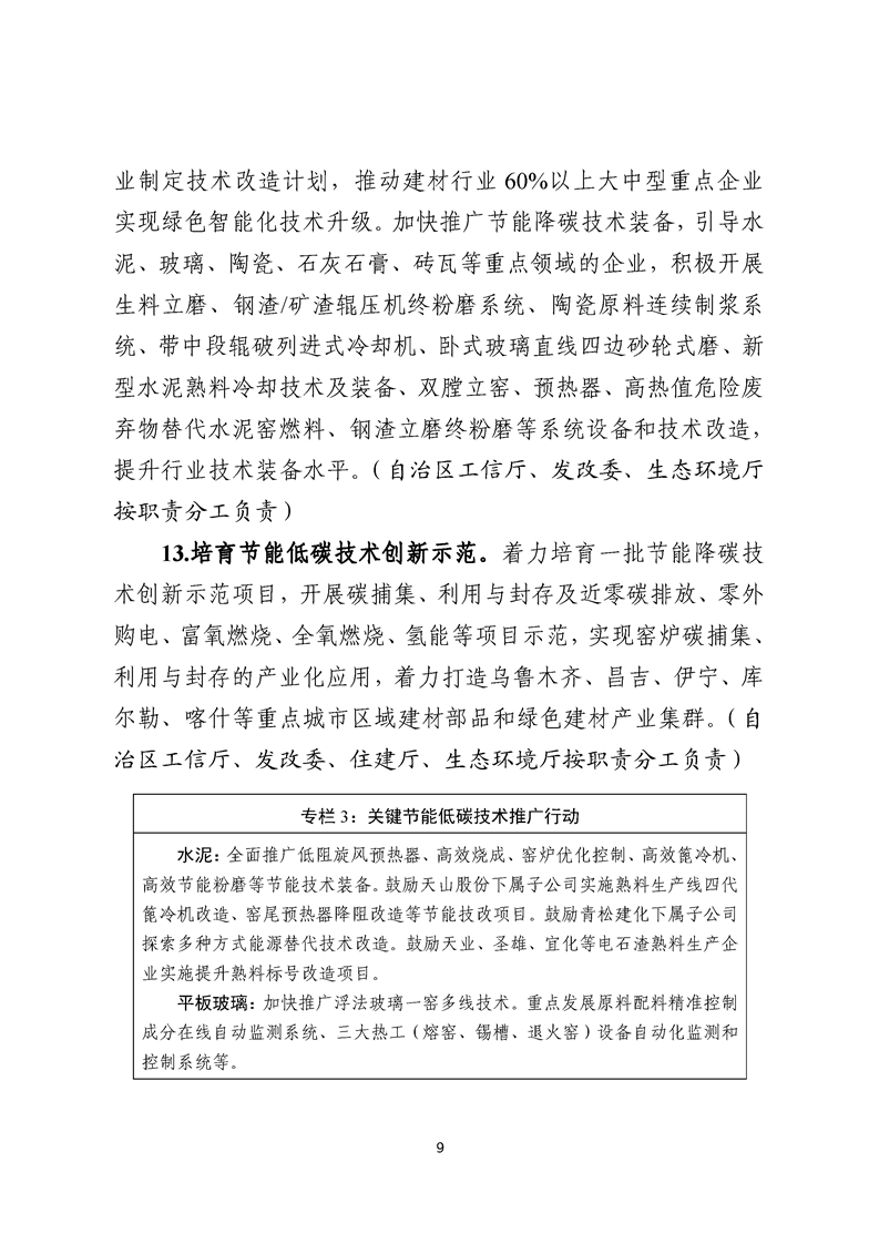 新疆维吾尔自治区建材行业碳达峰实施方案