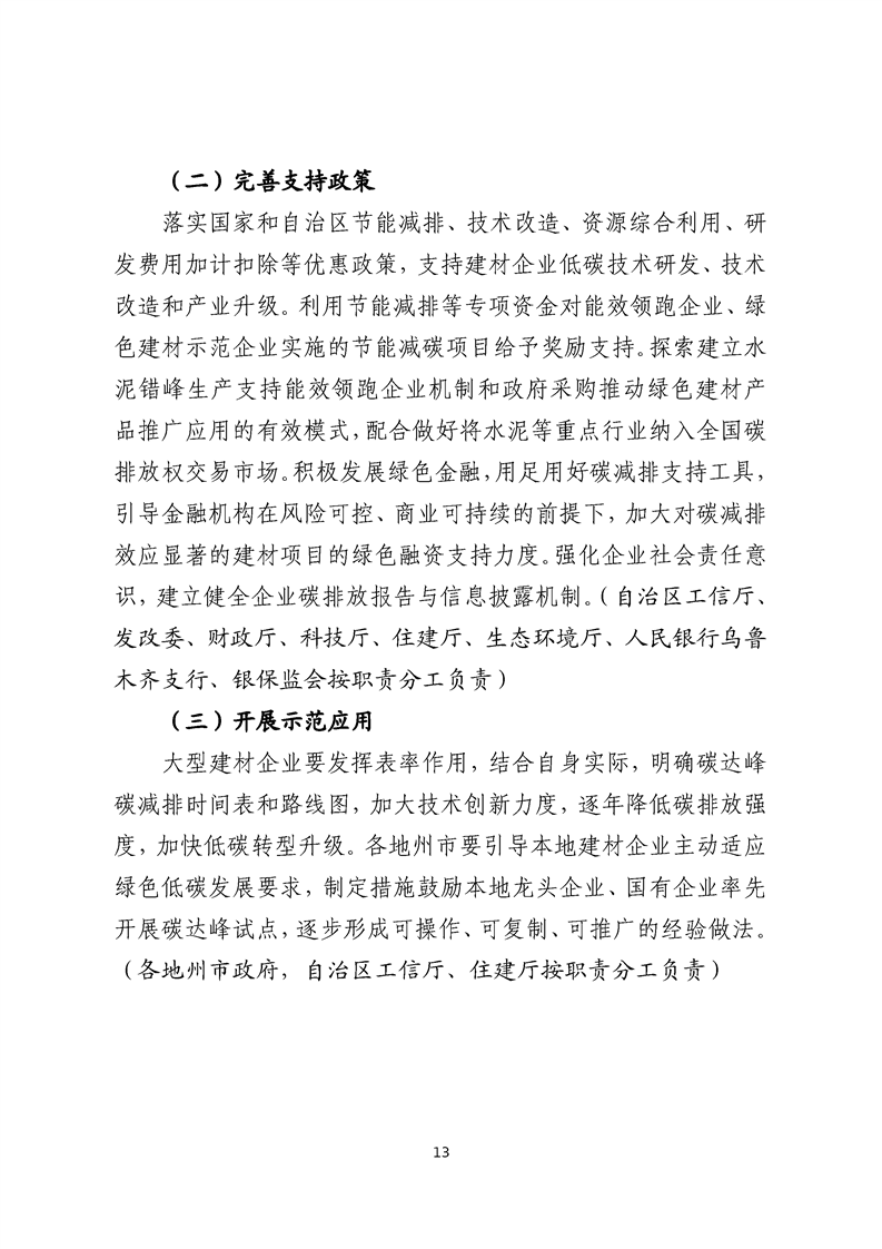 新疆维吾尔自治区建材行业碳达峰实施方案