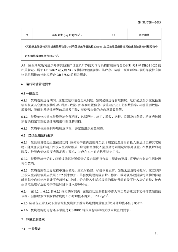 上海市发布地标《生活垃圾焚烧大气污染物排放标准（征求意见稿）》