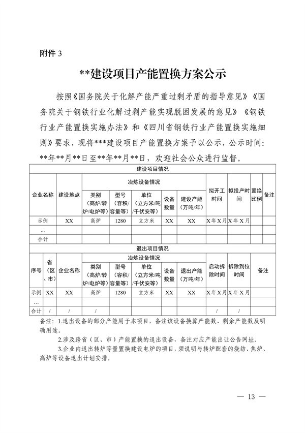 《四川省钢铁行业产能置换实施细则》发布