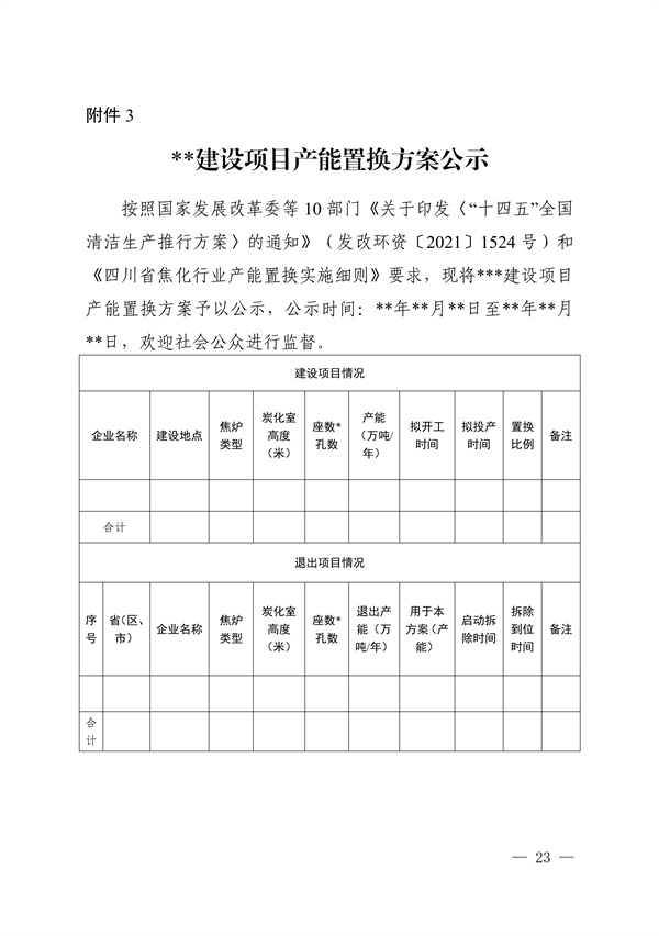《四川省焦化行业产能置换实施细则》发布