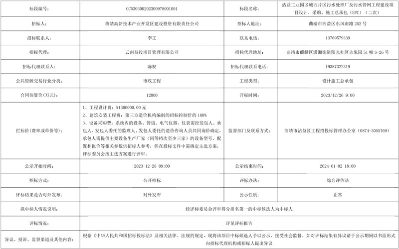 中交二航局预中标1.2亿云南沾益工业园区城西片区污水处理厂及污水管网工程建设项目EPC!