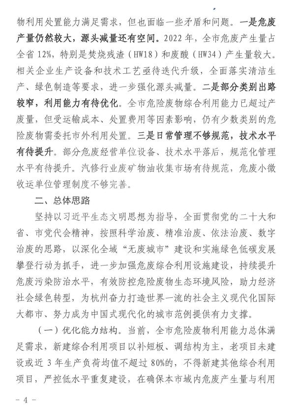 附建设项目清单！《杭州市危险废物综合利用设施建设方案（2023年-2027年）》印发