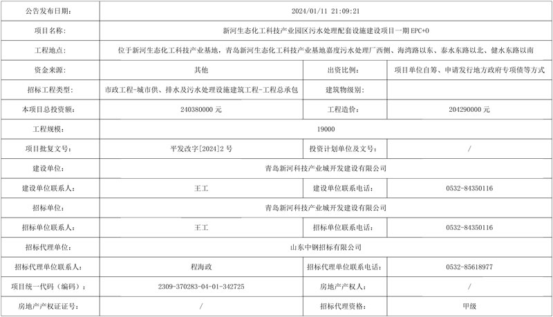 超2亿!新河生态化工科技产业园区污水处理配套设施建设项目一期EPC+O招标!