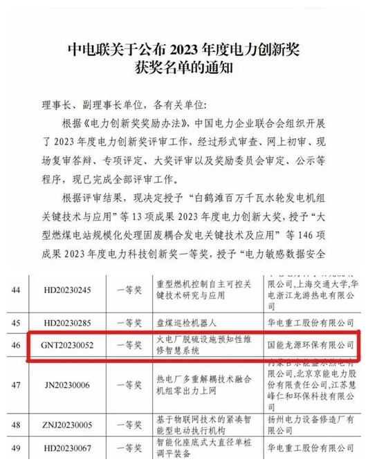国能龙源环保2项目获奖!
