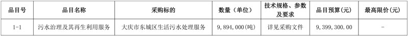 大庆市东城区生活污水处理服务采购单一来源公告