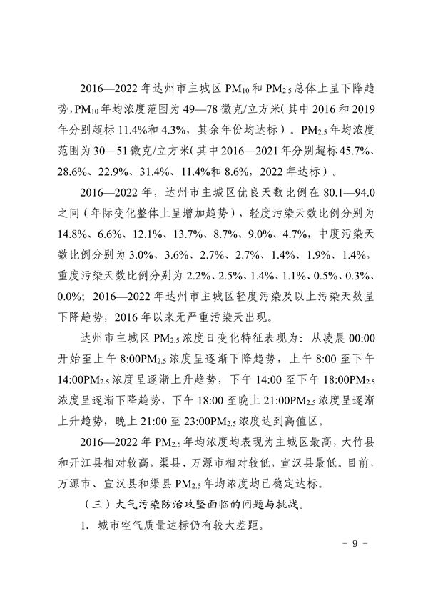 《达州市“十四五”环境空气质量达标规划》发布