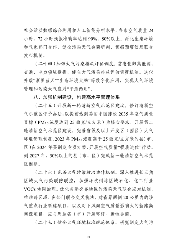 浙江省空气质量持续改善行动计划（征求公众意见稿）发布