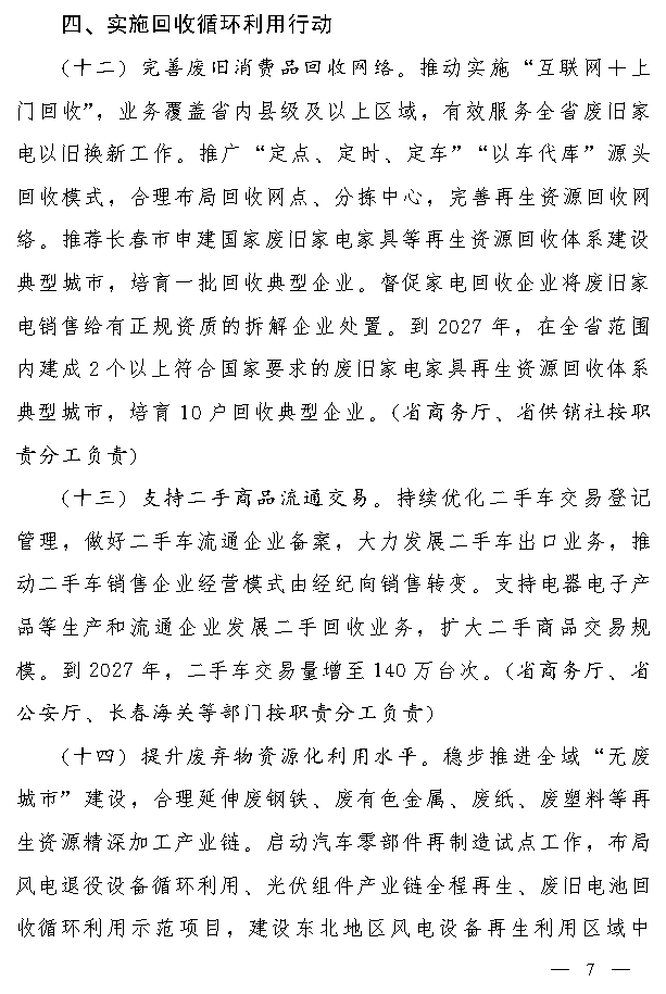 吉林省推动大规模设备更新和消费品以旧换新实施方案