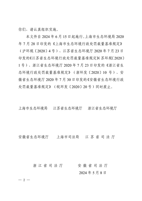 上海、江苏、浙江三地联合印发《长江三角洲区域生态环境行政处罚裁量规则》