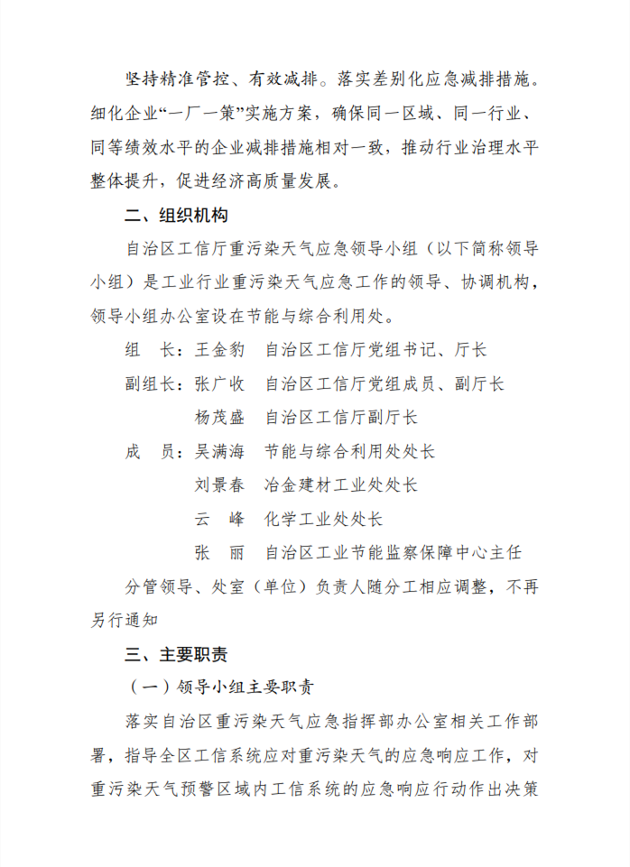 内蒙古自治区工信系统重污染天气应急响应专项实施方案（2024年修订）